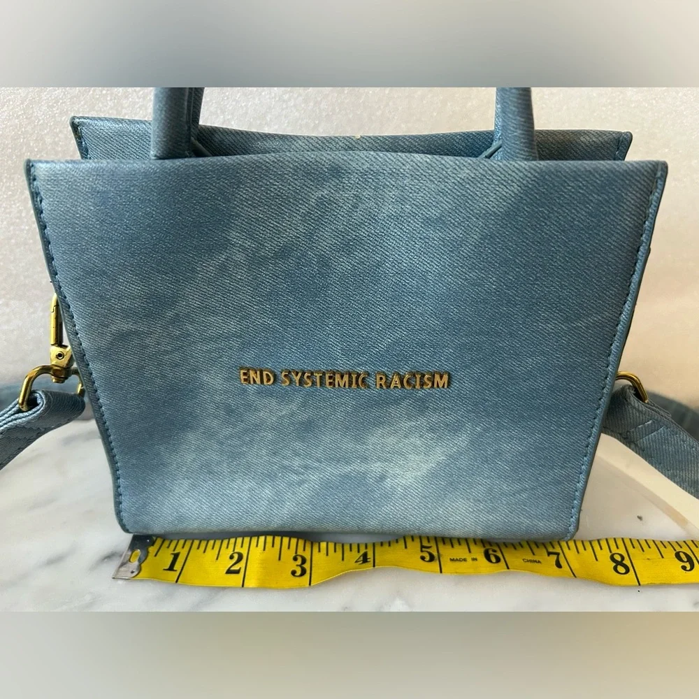 BRANDON BLACKWOOD EST END SYSTEMIC RACISM DENIM CANVIS MINI TOTE. RARE FIND. - Picture 3 of 8